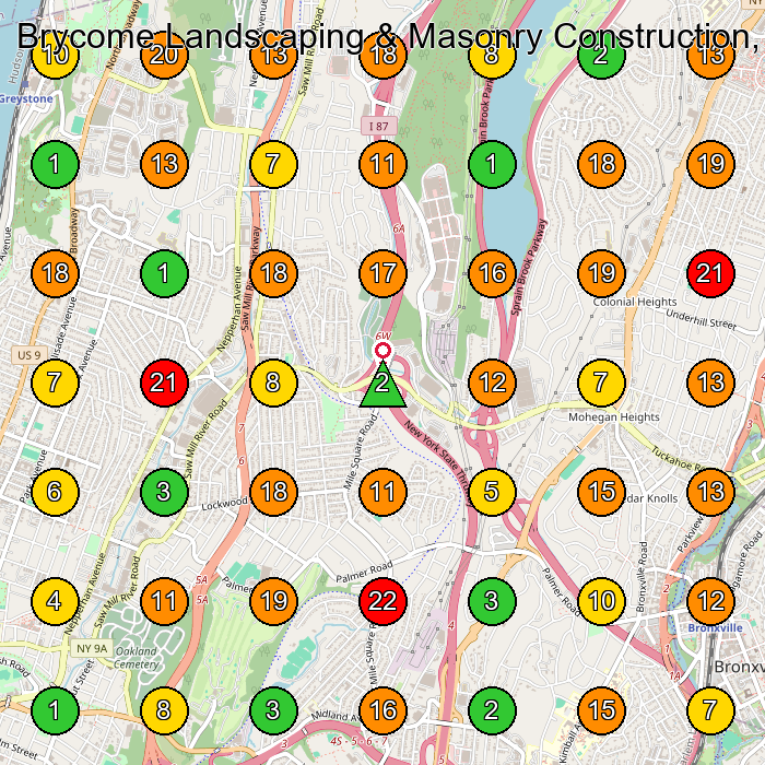 Brycome Landscaping & Masonry Construction, LLC Masonry Contractor GeoGrid ranking map for Yonkers NY